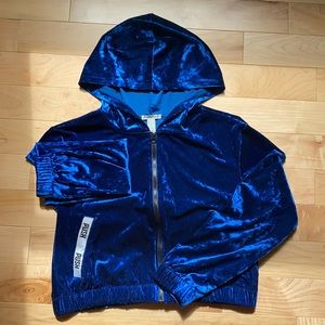 Cropped blue velvet zip up jacket